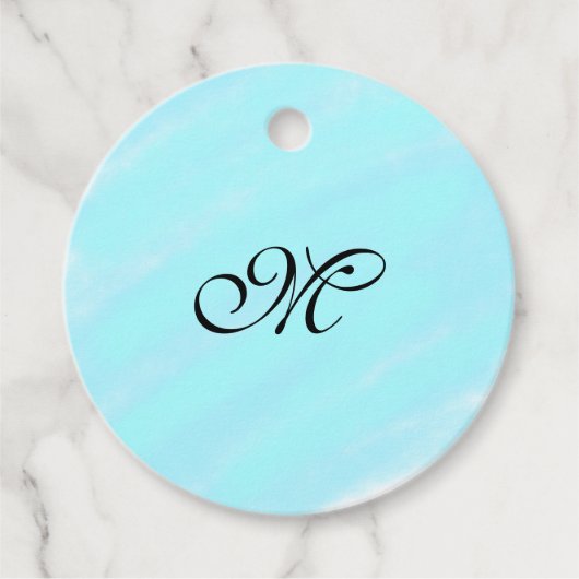 Blauw groen waterverf monogram letter pastel toevo bedankjes labels (Voorkant)
