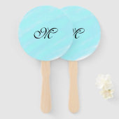 Blauw groen waterverf monogram letter pastel toevo handwaaier (Voorkant en achterkant)