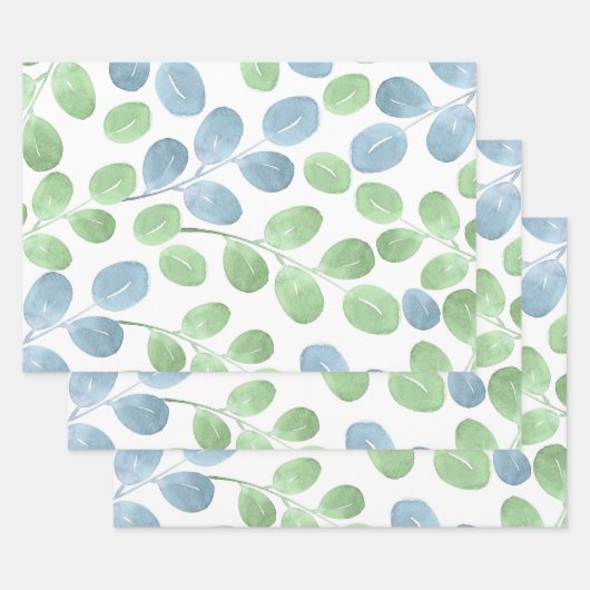 Blauw groen Waterverf Rond LF-patroon Inpakpapier Vel (Set)