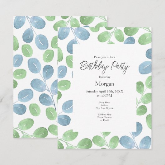 Blauw groen Waterverf Rond LF-patroon Kaart (Voorkant / Achterkant)