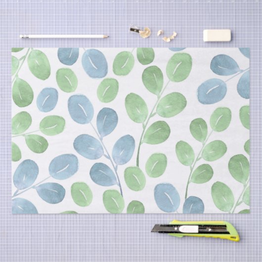 Blauw groen Waterverf Rond LF-patroon Tissuepapier (Craft)