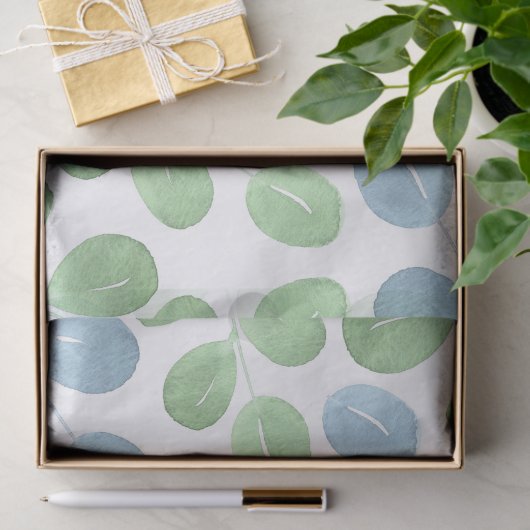 Blauw groen Waterverf Rond LF-patroon Tissuepapier (Geschenk)