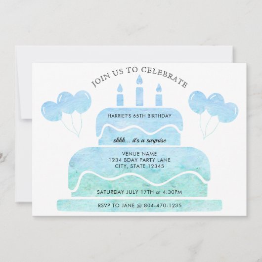 Blauw Groen Waterverf Taartballonnen 65e Verjaarda Kaart (Voorkant)