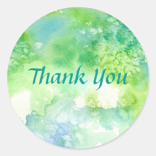 Blauw groen Waterverf wassen schilderij dank u Ronde Sticker (Voorkant)
