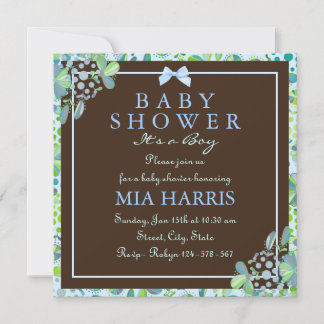 Blauw & Groen Weelderige Bloemige Baby Shower Uitn Kaart
