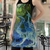 Blauw groen werveling all-over print Schort