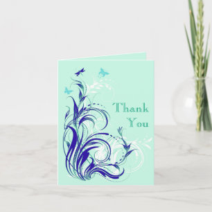 Blauw, Groen, Wit, Aqua Bloem Dankkaart 2 Bedankkaart