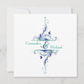 Blauw Groen Wit Aqua Bloemen Bruiloft Uitnodiging (Voorkant)