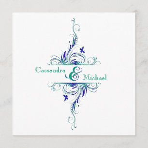 Blauw Groen Wit Aqua Bloemen Bruiloft Uitnodiging