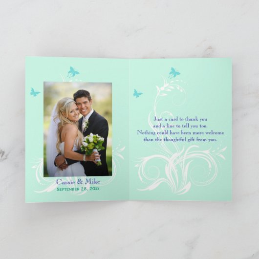 Blauw Groen Wit Aqua Bloemen FOTO Dank u kaart (Binnen)