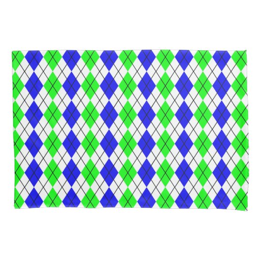 Blauw Groen Wit Argyle Diamant Design  Kussensloop (Voorkant)
