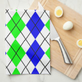 Blauw Groen Wit Argyle Diamant Design Theedoek (Quarter Fold)