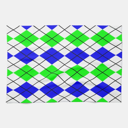 Blauw Groen Wit Argyle Diamant Design Theedoek (Horizontaal)