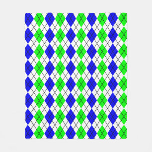 Blauw Groen Wit Argyle Diamant Ontwerp Fleece Deken