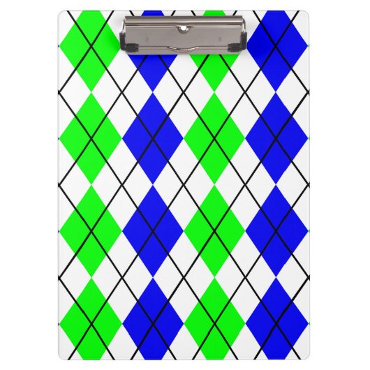 Blauw Groen Wit Argyle Diamant Ontwerp Klembord (Voorkant)