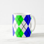 Blauw Groen Wit Argyle Diamant Ontwerp Koffiemok (Voorkant rechts)