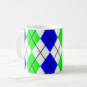 Blauw Groen Wit Argyle Diamant Ontwerp Koffiemok (Voorkant links)