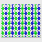 Blauw Groen Wit Argyle Diamond Design Cadeaupapier (Vlak)