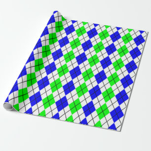 Blauw Groen Wit Argyle Diamond Design Cadeaupapier