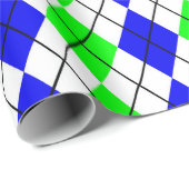 Blauw Groen Wit Argyle Diamond Design Cadeaupapier (Rol Hoek)