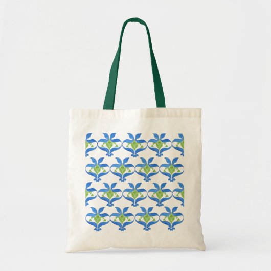 Blauw Groen Wit Art Nouveau Pattern Canvas tas (Voorkant)