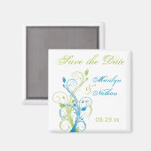 Blauw Groen Wit Bloemen Save the Date Magnet (Voorkant / Achterkant)