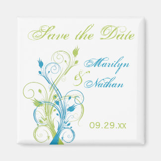 Blauw Groen Wit Bloemen Save the Date Magnet