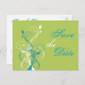 Blauw Groen Wit Bloemen Save the Date Post Kaart (Voorkant / Achterkant)