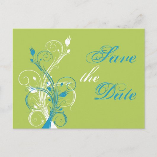 Blauw Groen Wit Bloemen Save the Date Post Kaart (Voorkant)