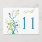 Blauw Groen Wit Bloemen Tafelnummer Briefkaart (Voorkant)