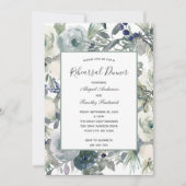 Blauw Groen Wit Bloemig Elegant Proefdiner Kaart (Voorkant)