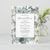 Blauw Groen Wit Bloemig Elegant Proefdiner Kaart (Staand voorkant)
