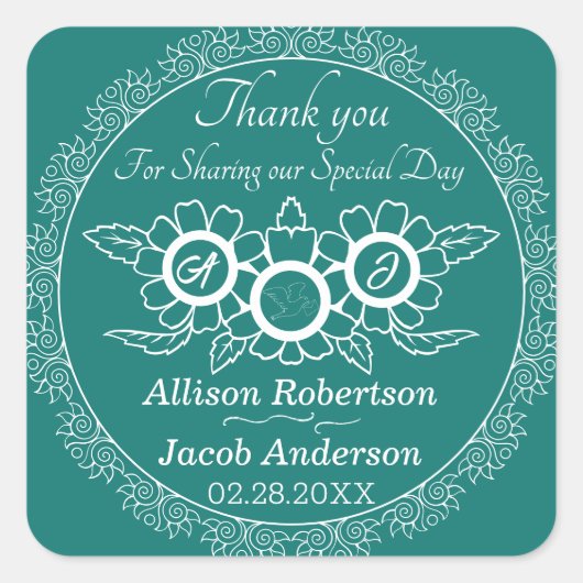 Blauw Groen & Wit Bruiloft classic ronde sticker (Voorkant)