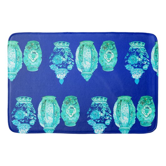 Blauw Groen Wit Elegant Monogrammed Ginger Jar Badmat (Voorkant)