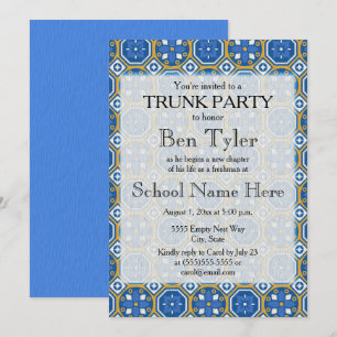 Blauw Groen Wit Etnische Mozaïek Stamfeest Kaart