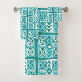 Blauw groen-wit geometrisch patroon bad handdoek (Insitu)