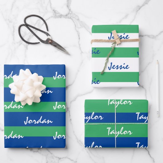Blauw Groen Wit Gepersonaliseerd Inpakpapier (Voorkant)