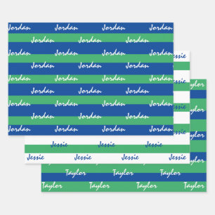 Blauw Groen Wit Gepersonaliseerd Inpakpapier Vel