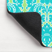 Blauw Groen Wit Gestreept Damast Monogram Muismat (Hoek)