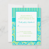 Blauw groen wit gestreepte Damask antwoordkaart Kaart (Achterkant)