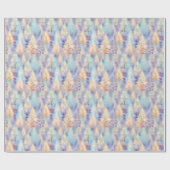 Blauw Groen Wit Goud Bomen Modern Kerstmis Cadeaupapier (Vlak)