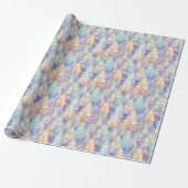 Blauw Groen Wit Goud Bomen Modern Kerstmis Cadeaupapier (Uitgerold)