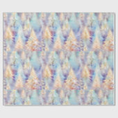 Blauw Groen Wit Goud Bomen Moderne Kerst Cadeaupapier (Vlak)