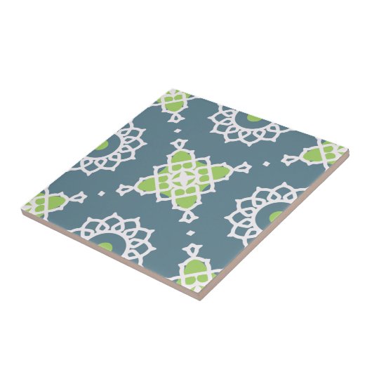 Blauw groen wit lampje voor geometrisch patroon tegeltje (Zijkant)