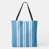 Blauw Groen Wit Morning Glory Ligstoel Strepen Tote Bag (Achterkant)