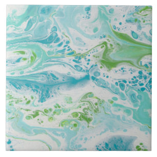 blauw groen & wit oceaan geïnspireerd zwemschilde tegeltje
