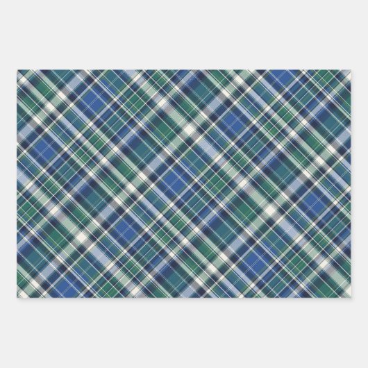 Blauw, Groen & Wit Plaid Inpakpapier Vel (Voorkant)