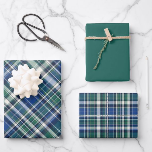 Blauw, Groen & Wit Plaid Inpakpapier Vel (Voorkant)