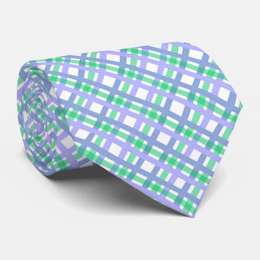 Blauw Groen Wit Plaid Stropdas (Opgerold)
