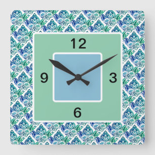 Blauw Groen Wit Vierkant, Wandklok